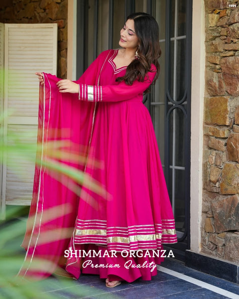 Soft & Premium Shimmer Organza Palazzo Set – Cherry Pink | Gotta Patti Work | Festive & Wedding Wear (1202)