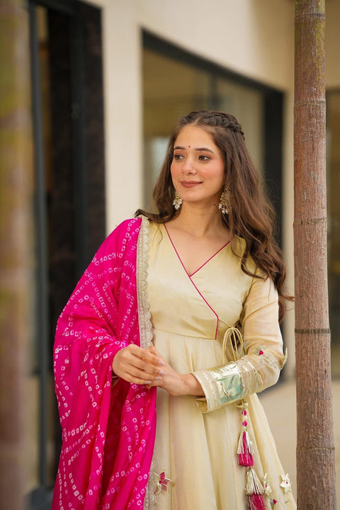 Purely Handmade Anarkali Plazzo Set With Bandhani Dupatta — A Royal Festive Look 💃👑