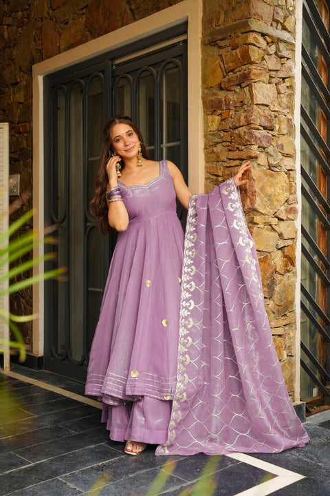 Soft Crunchy Chiffon Anarkali Palazzo Set With Heavy Gottapatti Work