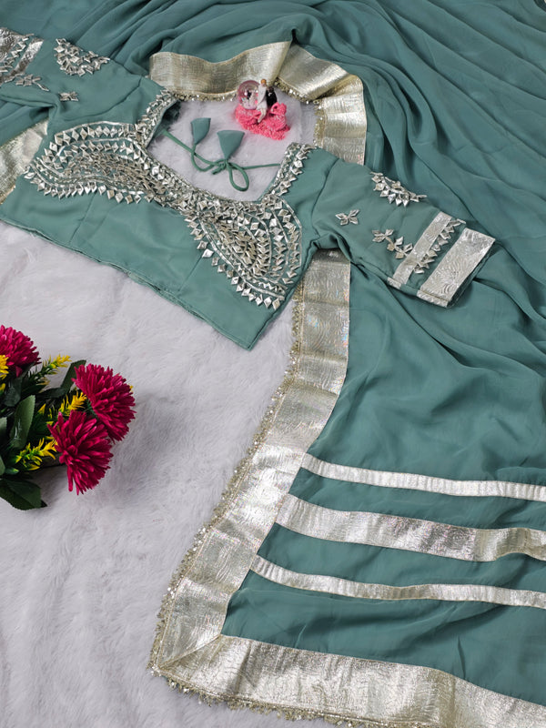 Ankita Lokhande Wear Gotta Patti Saree for Women – Hand Charkhi Work Party Wear (C.GREEN)