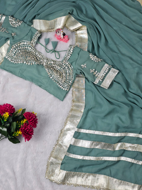 Ankita Lokhande Wear Gotta Patti Saree for Women – Hand Charkhi Work Party Wear (1212-C.GREEN)