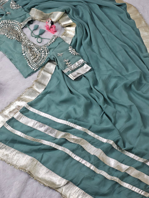 Ankita Lokhande Wear Gotta Patti Saree for Women – Hand Charkhi Work Party Wear (1212-C.GREEN)