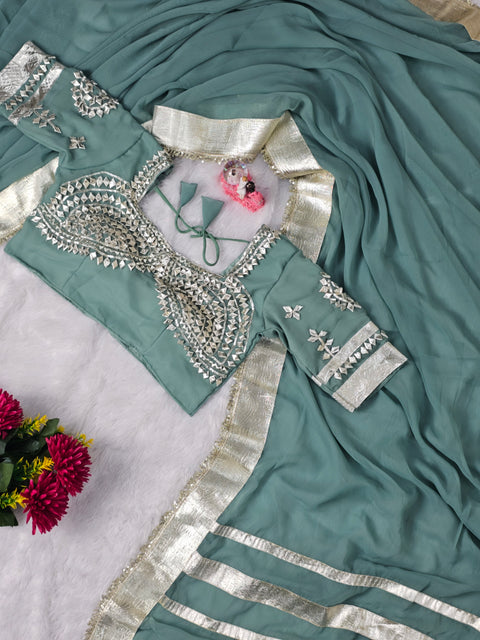 Ankita Lokhande Wear Gotta Patti Saree for Women – Hand Charkhi Work Party Wear (1212-C.GREEN)