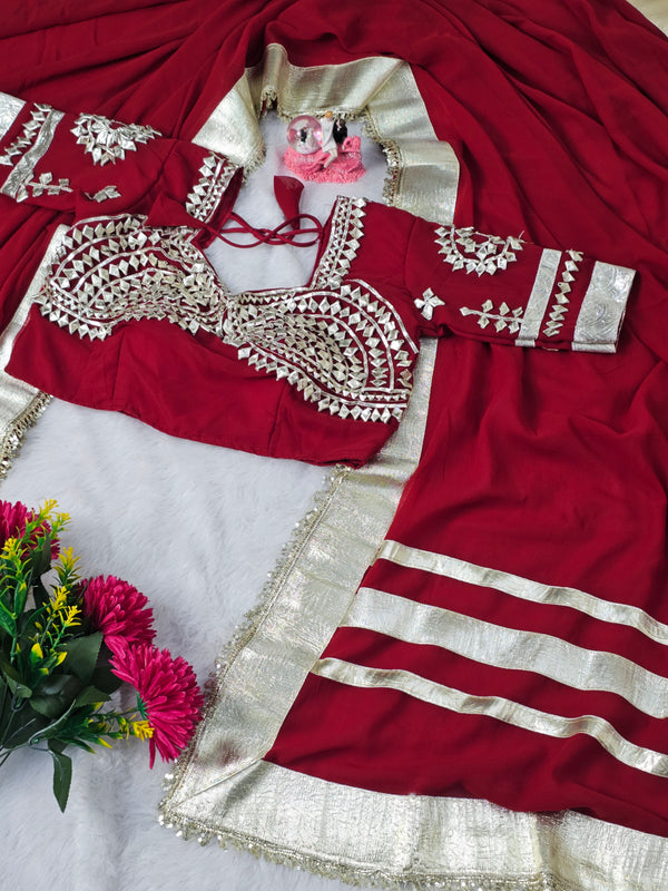 Ankita Lokhande Wear Gotta Patti Saree for Women – Hand Charkhi Work Party Wear (MAROON)