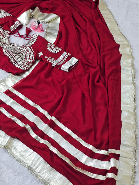 Ankita Lokhande Wear Gotta Patti Saree for Women – Hand Charkhi Work Party Wear (1212-MAROON)