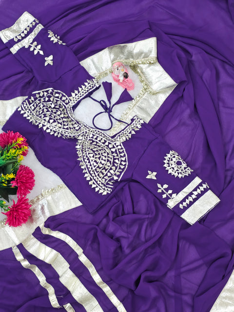 Ankita Lokhande Wear Gotta Patti Saree for Women – Hand Charkhi Work Party Wear (1212-PURPLE)