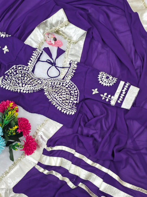 Ankita Lokhande Wear Gotta Patti Saree for Women – Hand Charkhi Work Party Wear (1212-PURPLE)