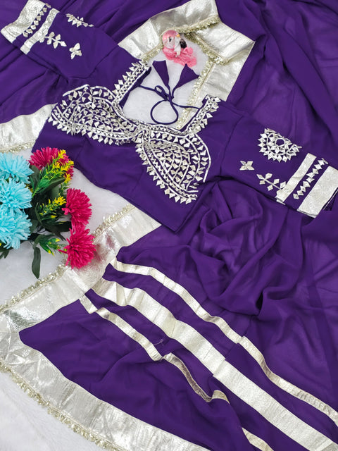 Ankita Lokhande Wear Gotta Patti Saree for Women – Hand Charkhi Work Party Wear (1212-PURPLE)