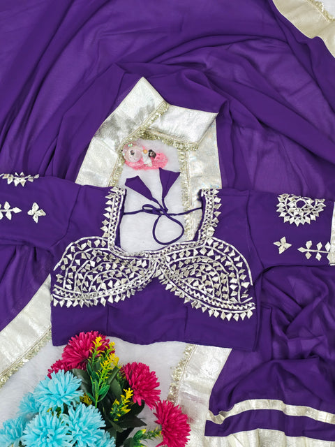 Ankita Lokhande Wear Gotta Patti Saree for Women – Hand Charkhi Work Party Wear (1212-PURPLE)