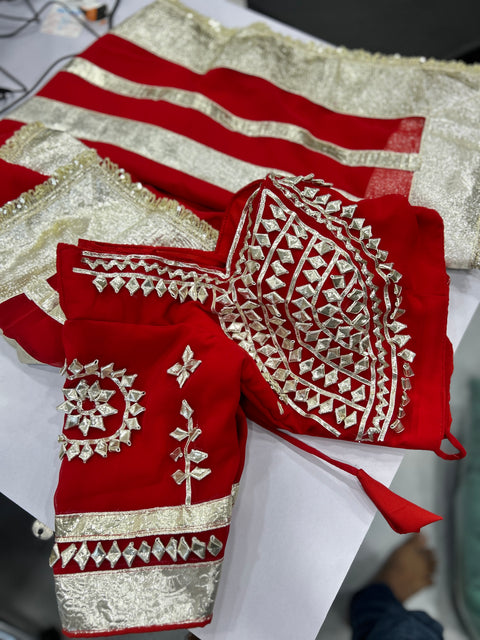 Ankita Lokhande Wear Soft Georgette Saree With Original Hand Charkhi Gotta Patti Work (RED)