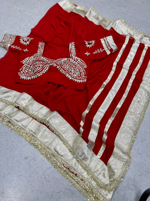 Ankita Lokhande Wear Soft Georgette Saree With Original Hand Charkhi Gotta Patti Work (RED)