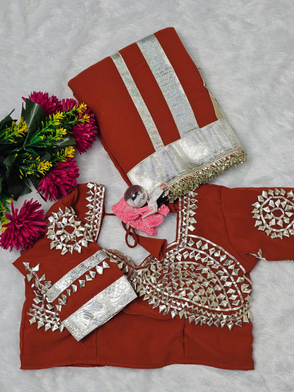 Ankita Lokhande Wear Gotta Patti Saree for Women – Hand Charkhi Work Party Wear (RUST)