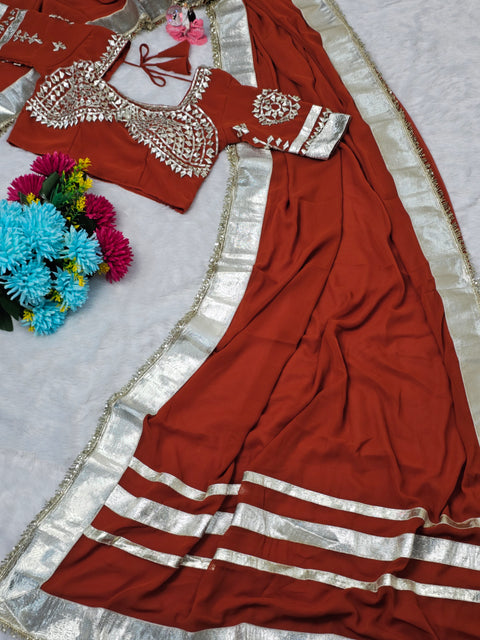 Ankita Lokhande Wear Gotta Patti Saree for Women – Hand Charkhi Work Party Wear ( 1212-RUST)