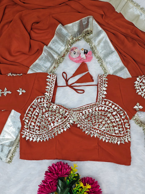 Ankita Lokhande Wear Gotta Patti Saree for Women – Hand Charkhi Work Party Wear ( 1212-RUST)