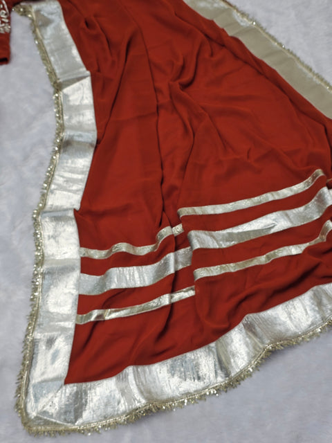 Ankita Lokhande Wear Gotta Patti Saree for Women – Hand Charkhi Work Party Wear ( 1212-RUST)