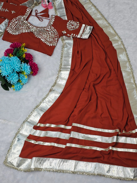 Ankita Lokhande Wear Gotta Patti Saree for Women – Hand Charkhi Work Party Wear ( 1212-RUST)