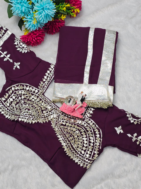 Ankita Lokhande Wear Gotta Patti Saree for Women – Hand Charkhi Work Party Wear (1212-WINE)