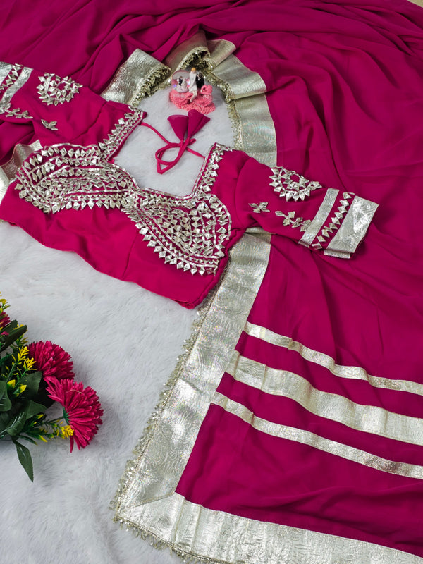 Ankita Lokhande Wear Gotta Patti Saree for Women – Hand Charkhi Work Party Wear (RANI)