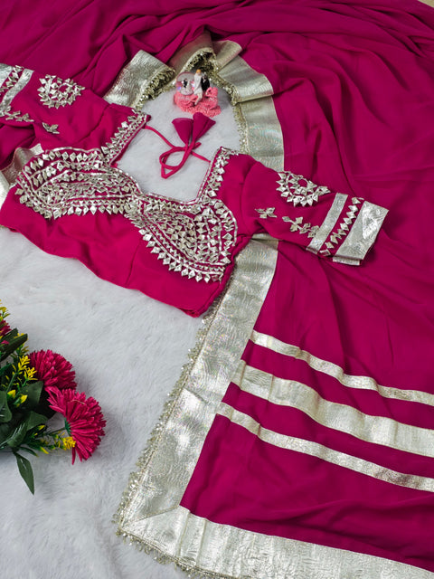 Ankita Lokhande Wear Gotta Patti Saree for Women – Hand Charkhi Work Party Wear (1212-RANI)