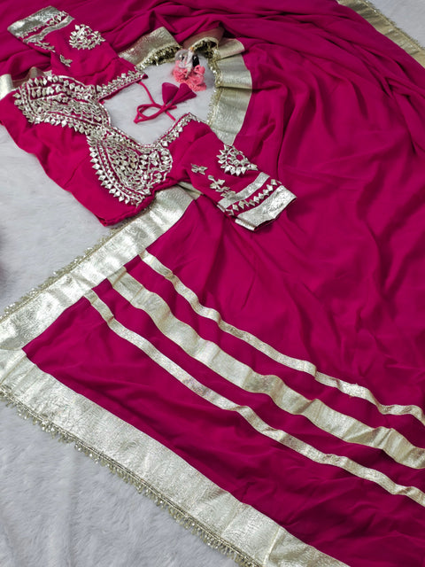 Ankita Lokhande Wear Gotta Patti Saree for Women – Hand Charkhi Work Party Wear (1212-RANI)