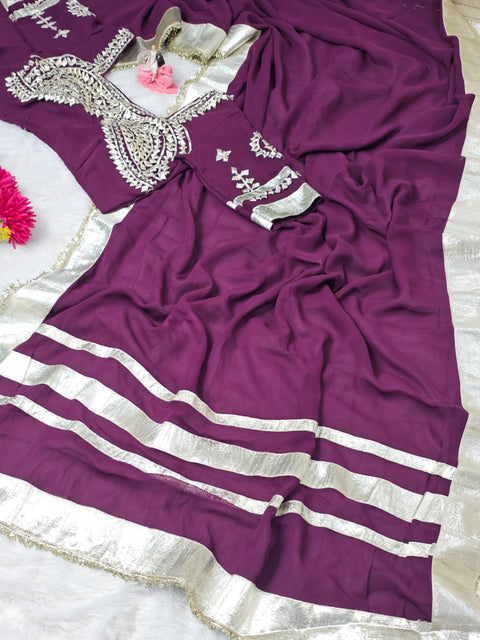 Ankita Lokhande Wear Gotta Patti Saree for Women – Hand Charkhi Work Party Wear (1212-WINE)