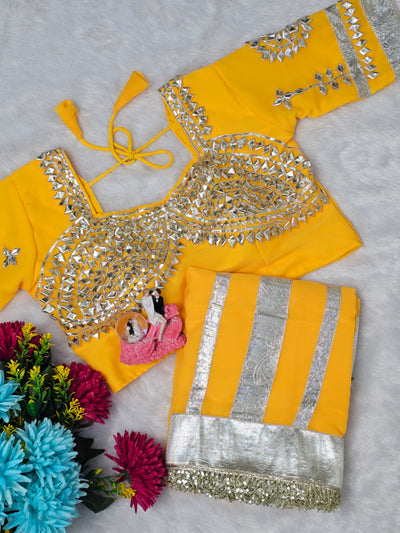 Ankita Lokhande Wear Gotta Patti Saree for Women – Hand Charkhi Work Party Wear (YELLOW)