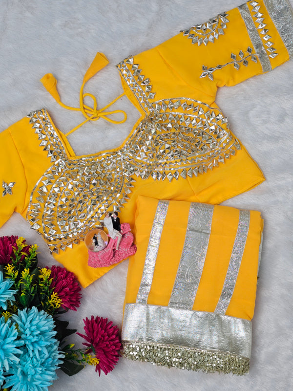 Ankita Lokhande Wear Gotta Patti Saree for Women – Hand Charkhi Work Party Wear (YELLOW)