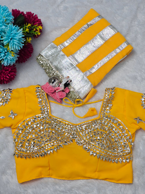 Ankita Lokhande Wear Gotta Patti Saree for Women – Hand Charkhi Work Party Wear (1212-YELLOW)