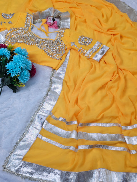 Ankita Lokhande Wear Gotta Patti Saree for Women – Hand Charkhi Work Party Wear (1212-YELLOW)