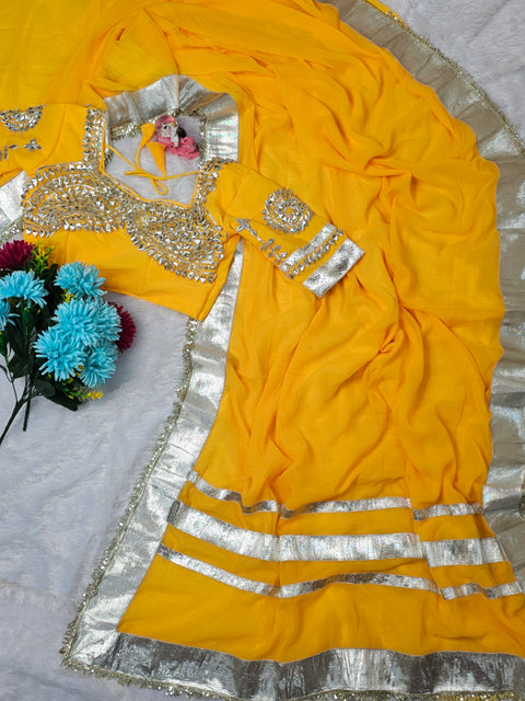 Ankita Lokhande Wear Gotta Patti Saree for Women – Hand Charkhi Work Party Wear (1212-YELLOW)