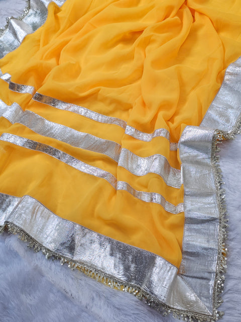 Ankita Lokhande Wear Gotta Patti Saree for Women – Hand Charkhi Work Party Wear (1212-YELLOW)