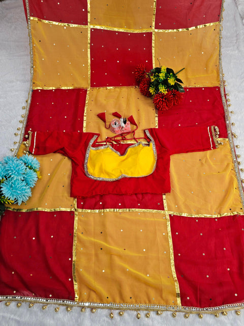 Original Hand Made Designer Saree for Women – Mirror & Gotta Work Party Wear (1213-RED)