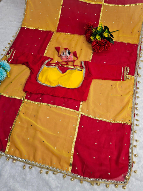 Original Hand Made Designer Saree for Women – Mirror & Gotta Work Party Wear (1213-RED)