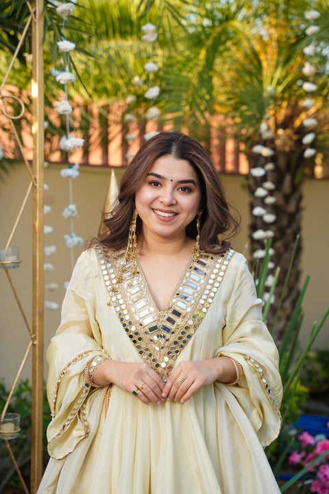 AliyaCut Kediya Style Mirror Work Palazzo Set | Chinon Fabric | Festive & Wedding Wear Suit Set (1215-RABDI)