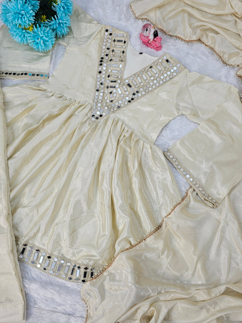 AliyaCut Kediya Style Mirror Work Palazzo Set | Chinon Fabric | Festive & Wedding Wear Suit Set (1215-RABDI)