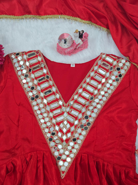 AliyaCut Kediya Style Mirror Work Palazzo Set | Chinon Fabric | Festive & Wedding Wear Suit Set (1215-RED)