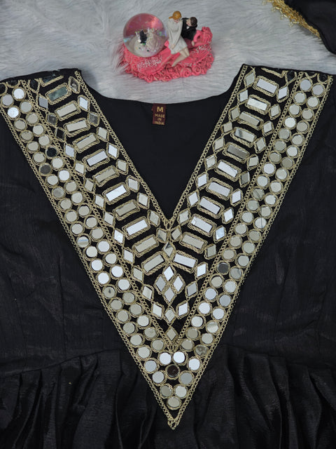 AliyaCut Kediya Style Mirror Work Palazzo Set | Chinon Fabric | Festive & Wedding Wear Suit Set (1215-BLACK)