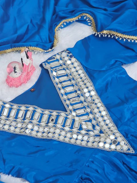 AliyaCut Kediya Style Mirror Work Palazzo Set | Chinon Fabric | Festive & Wedding Wear Suit Set (1215-MORE PEACH)