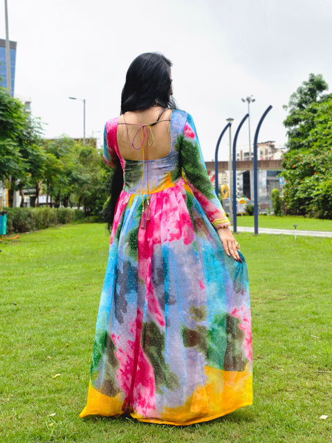 Rainbow Lace Touch-Up Anarkali with Diamond Work | Pure Rinkal Chiffon | Festive & Wedding Wear (1204)