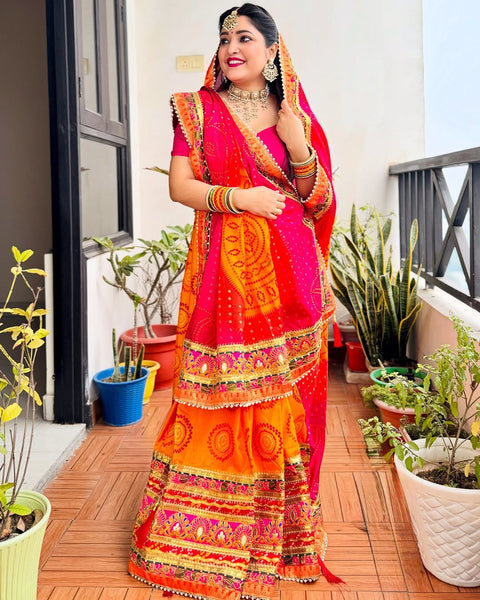 Wedding Season Special Bandhej Print Chiffon Saree with Gotta Patti Border