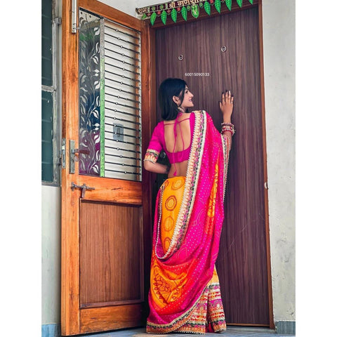 Wedding Season Special Bandhej Print Chiffon Saree with Gotta Patti Border