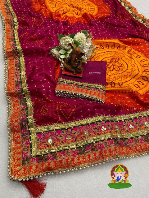 Wedding Season Special Bandhej Print Chiffon Saree with Gotta Patti Border