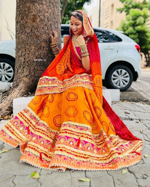 Wedding Season Special Bandhej Print Chiffon Saree with Gotta Patti Border