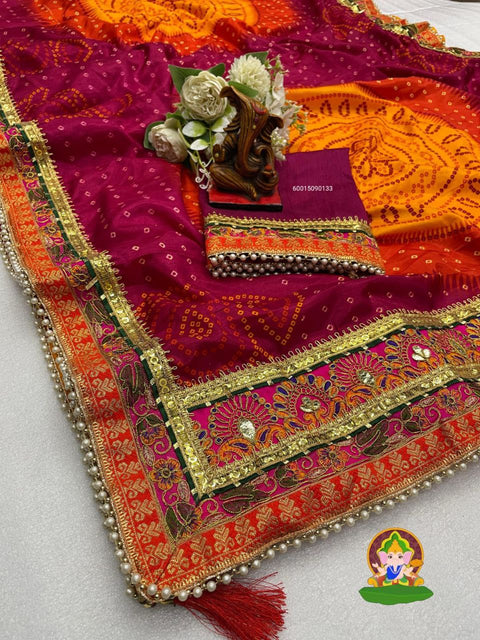 Wedding Season Special Bandhej Print Chiffon Saree with Gotta Patti Border
