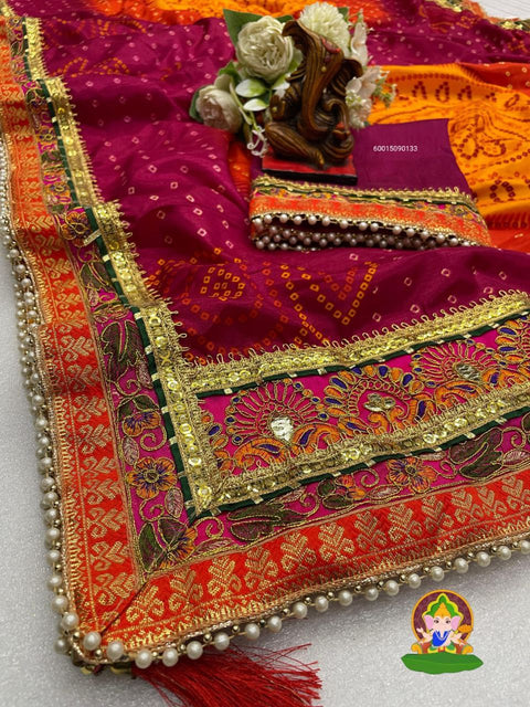 Wedding Season Special Bandhej Print Chiffon Saree with Gotta Patti Border