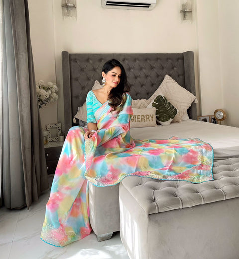 Exclusive Designer Party Wear Saree with Heavy Embroidery