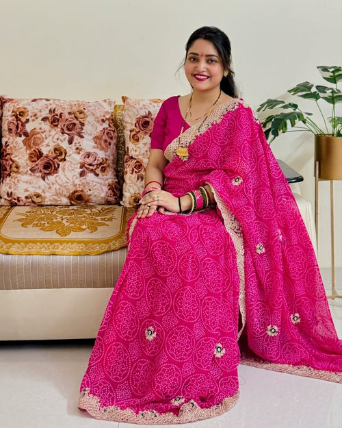 Elegant Bandhani Coding Cutwork Saree for Special Occasions
