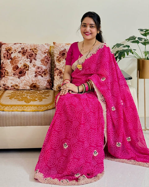 Elegant Bandhani Coding Cutwork Saree for Special Occasions