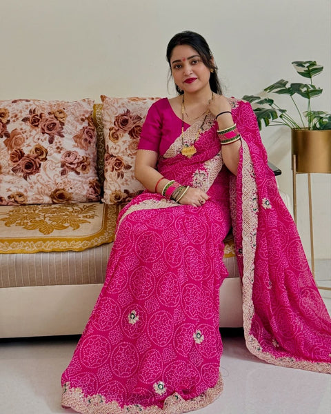 Elegant Bandhani Coding Cutwork Saree for Special Occasions