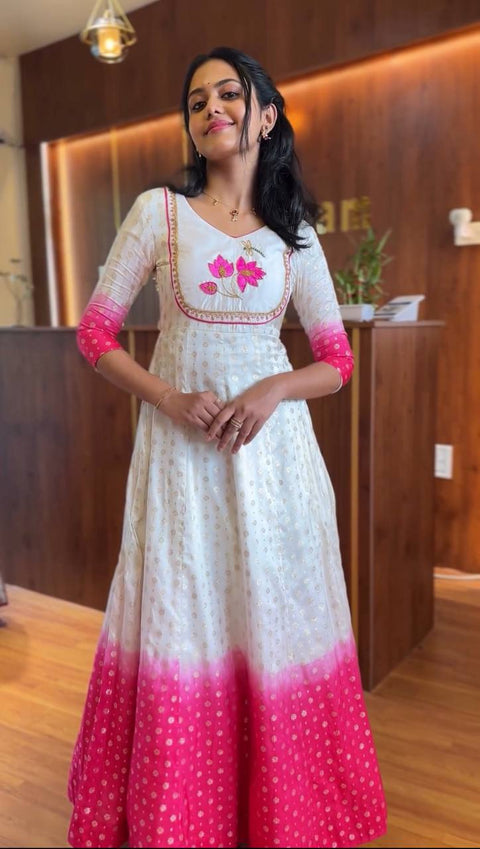 Hand Work Gown for Women – Pure Jacquard Silk Party Wear